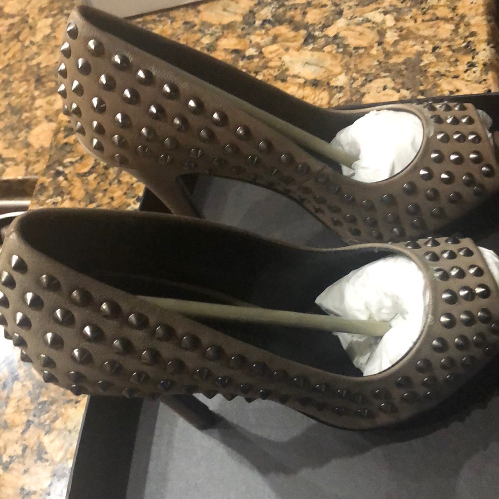 Brand new never worn grey  studded peep toe platforms